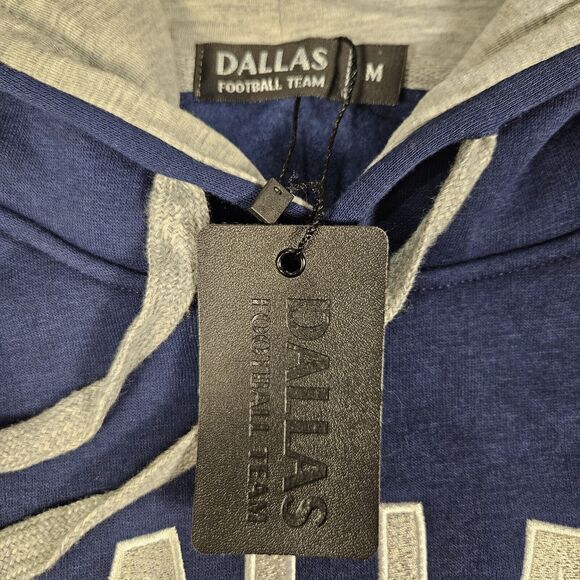 New Dallas Cowboys Hoodie Men's Size Medium Navy Gray Fleece Drawstring Football - Picture 7 of 10